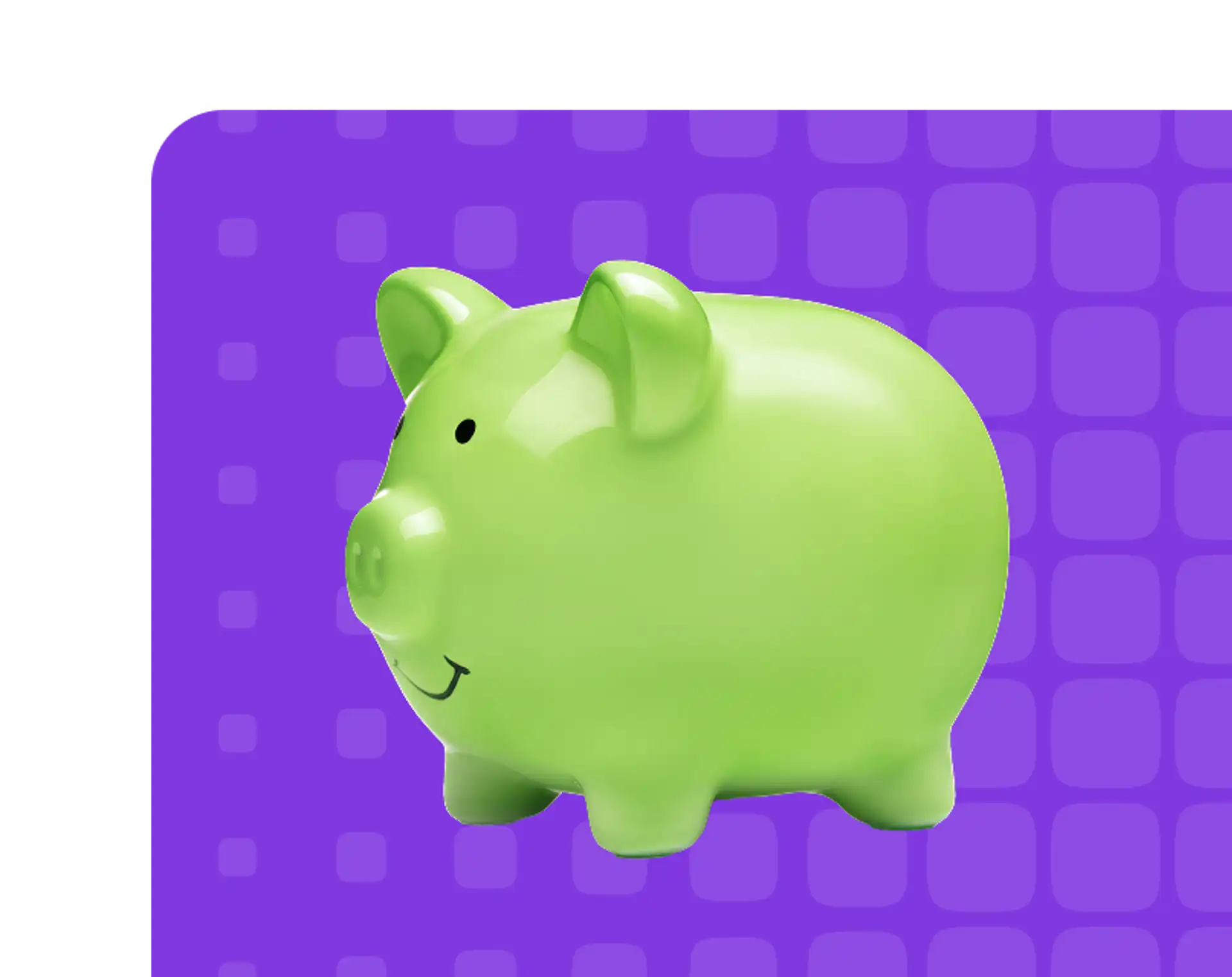 Green piggy bank turned to the left