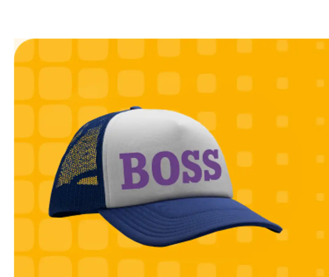 Mesh hat with the word boss acrossed it