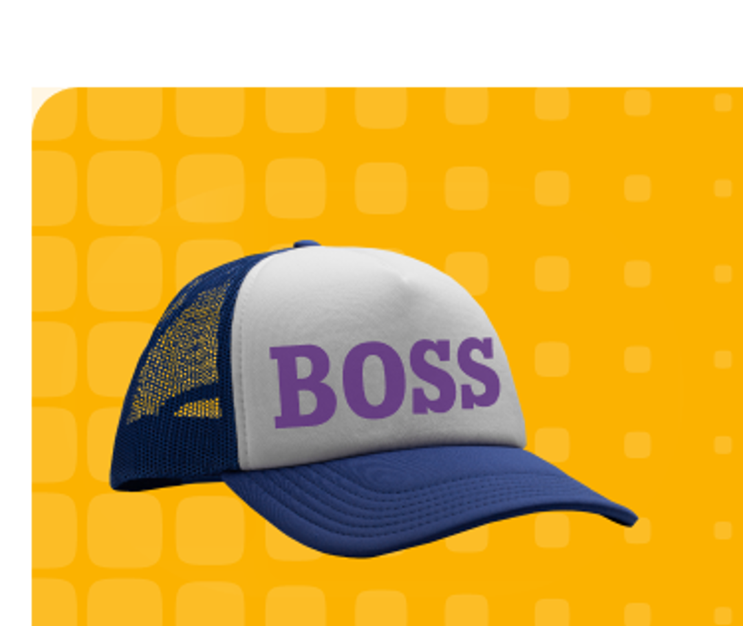 Mesh hat with the word boss acrossed it