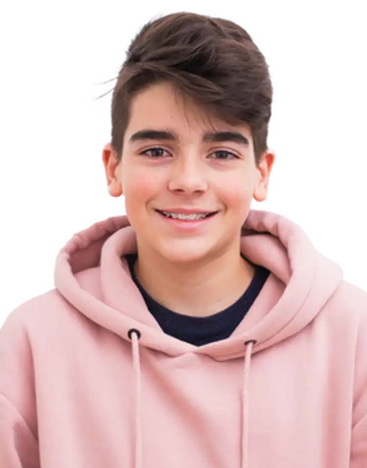 Young boy wearing a pink hoodie