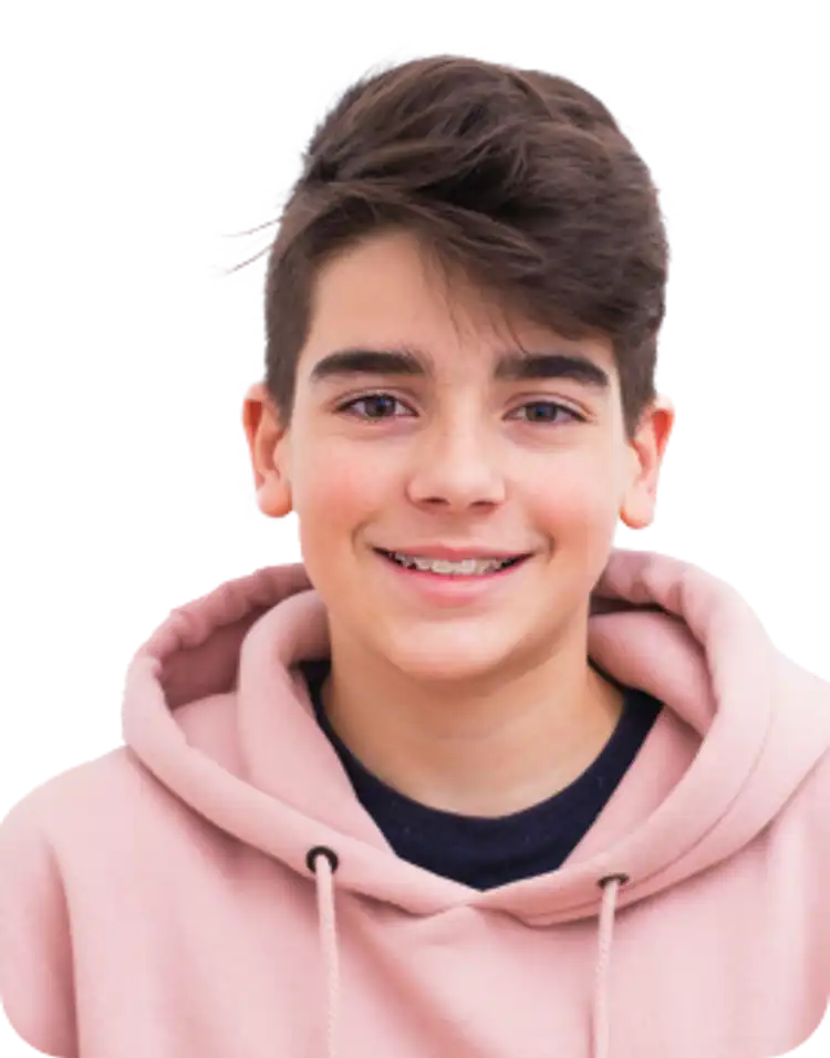 Young boy dressed in a pink hoodie