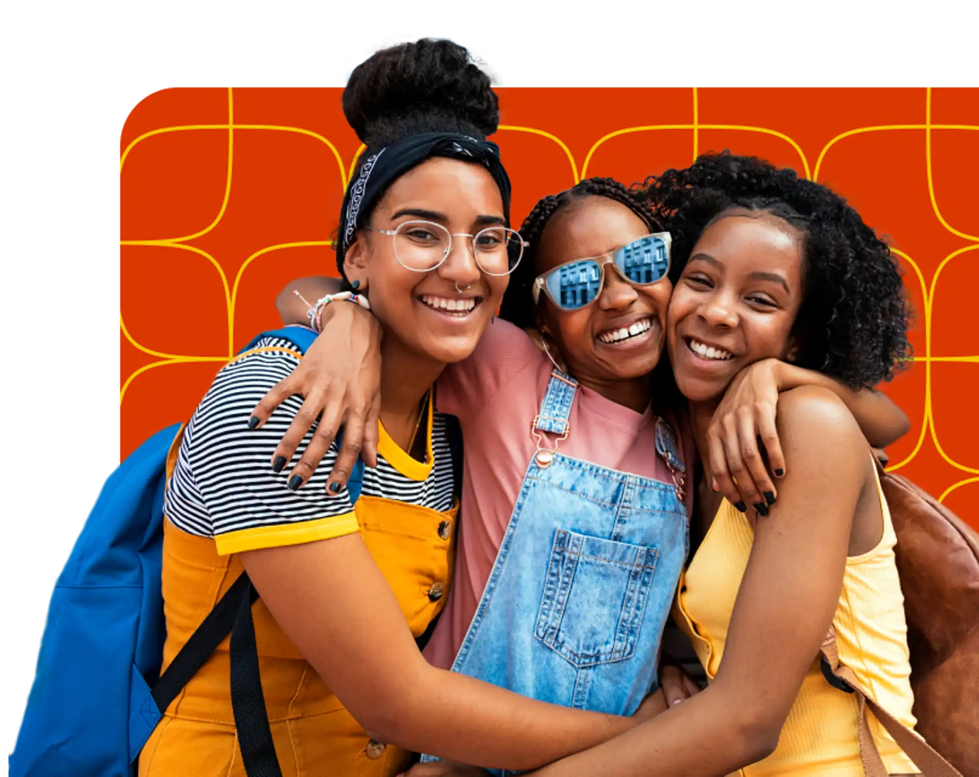 Three girls hugging each other